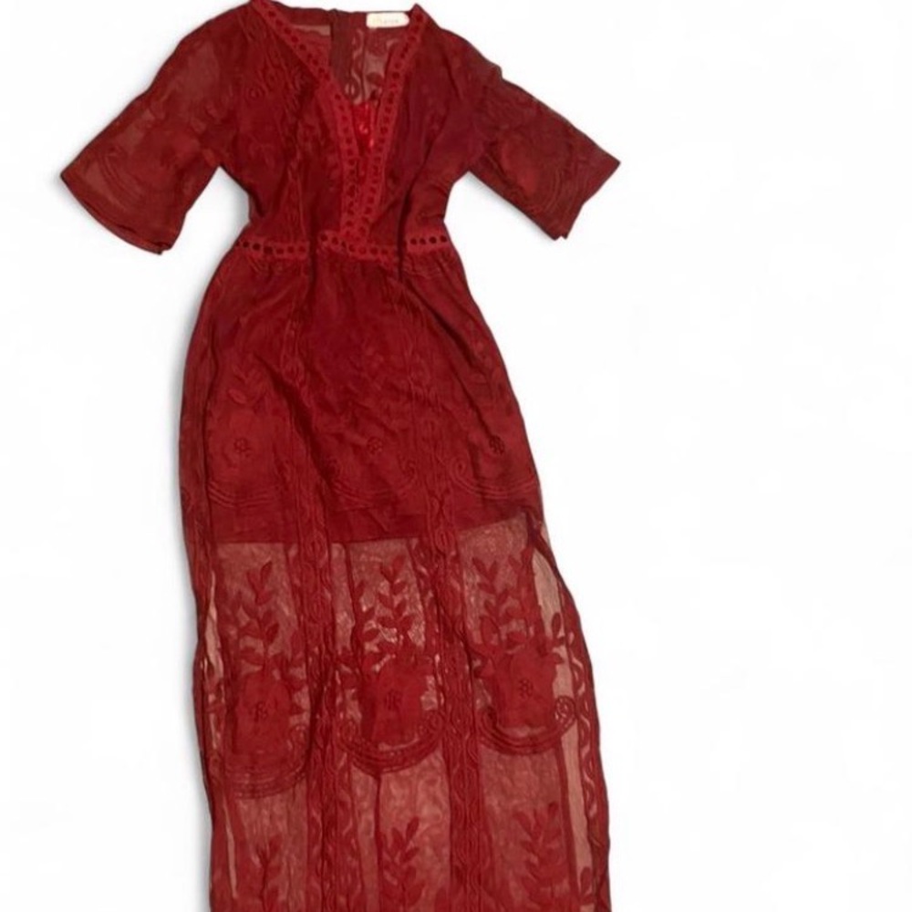 Elegant Red Lace‎ Maxi Dress
